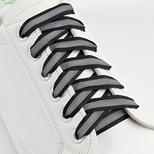 Шнурки для обуви, пара, плоские, со светоотражающей полосой, 10 мм, 110 см, ...
