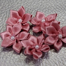 Цветы пришивные розочка атласная с бусинкой  (уп=5шт)    (3, гр.розовый)